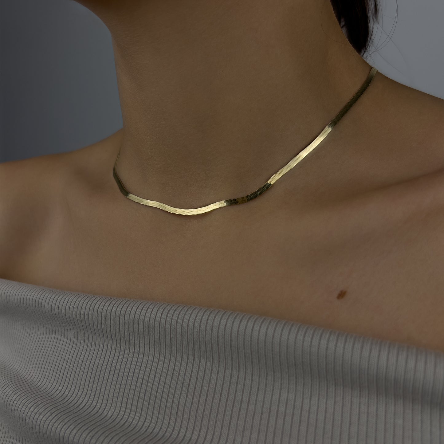 Lant din aur 14K herringbone design Viper gold necklace