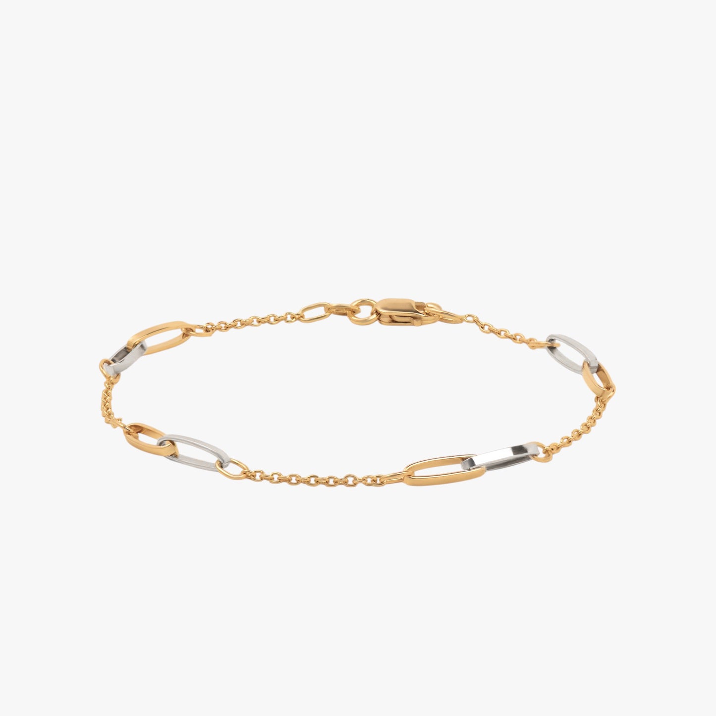 bratara din aur 14k din aur alb combinat cu aur galben pe fundal alb Violet Signet Gold and White solid Gold Bracelet on white background