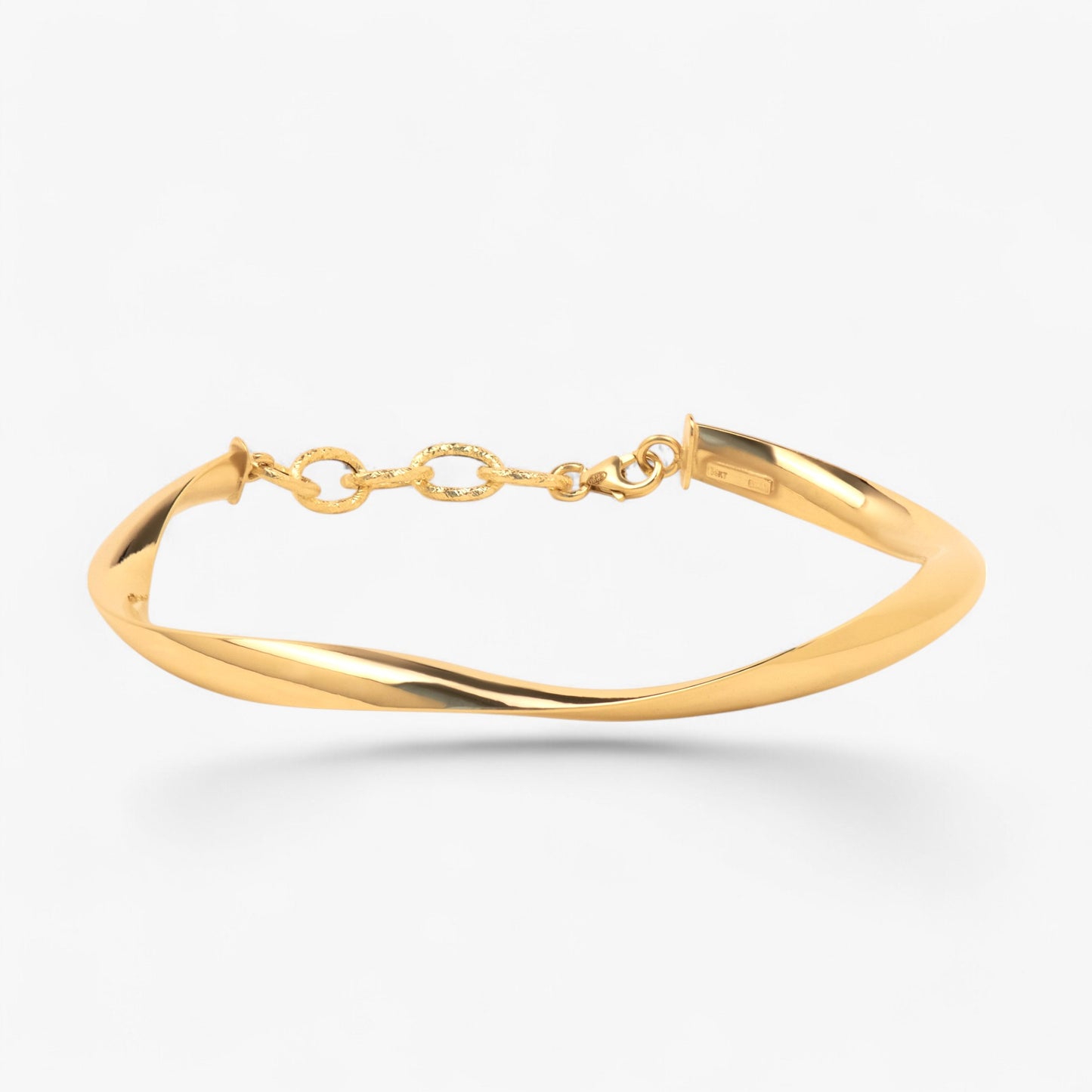 bratara din aur 14k fixa cu design rasucit pe fundal alb Alosa Song solid Gold Bracelet on white background