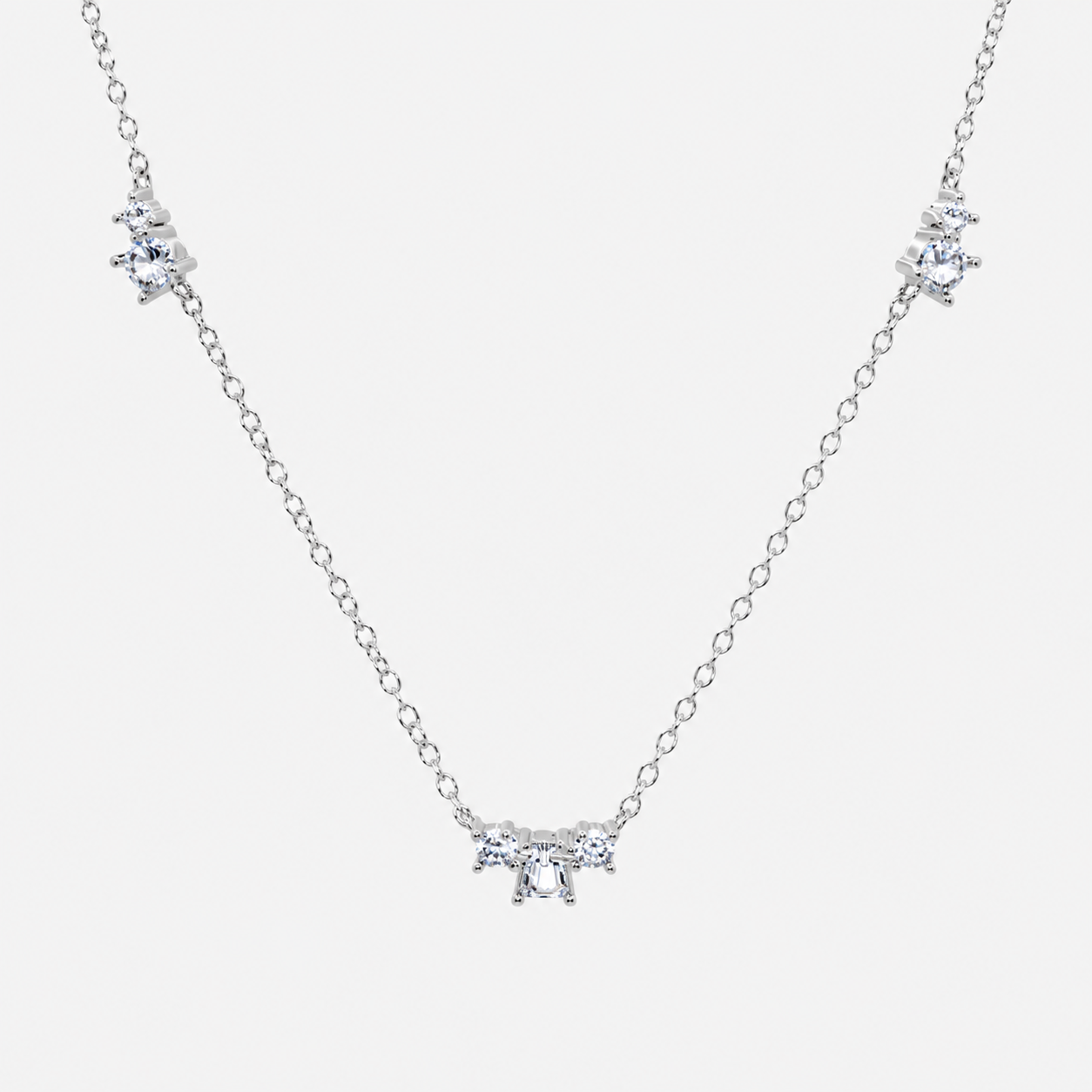 Dainty Necklace with Stones  Sterling Silver & Cubic Zirconia
