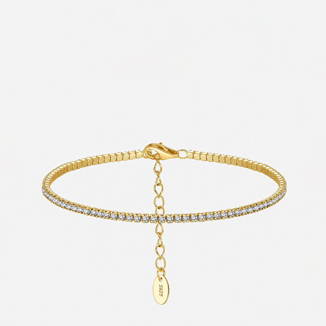 Fine Tennis Bracelet  14K Gold Plated Sterling Silver & Cubic Zirconia