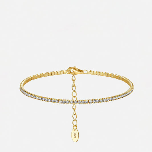 Fine Tennis Bracelet  14K Gold Plated Sterling Silver & Cubic Zirconia