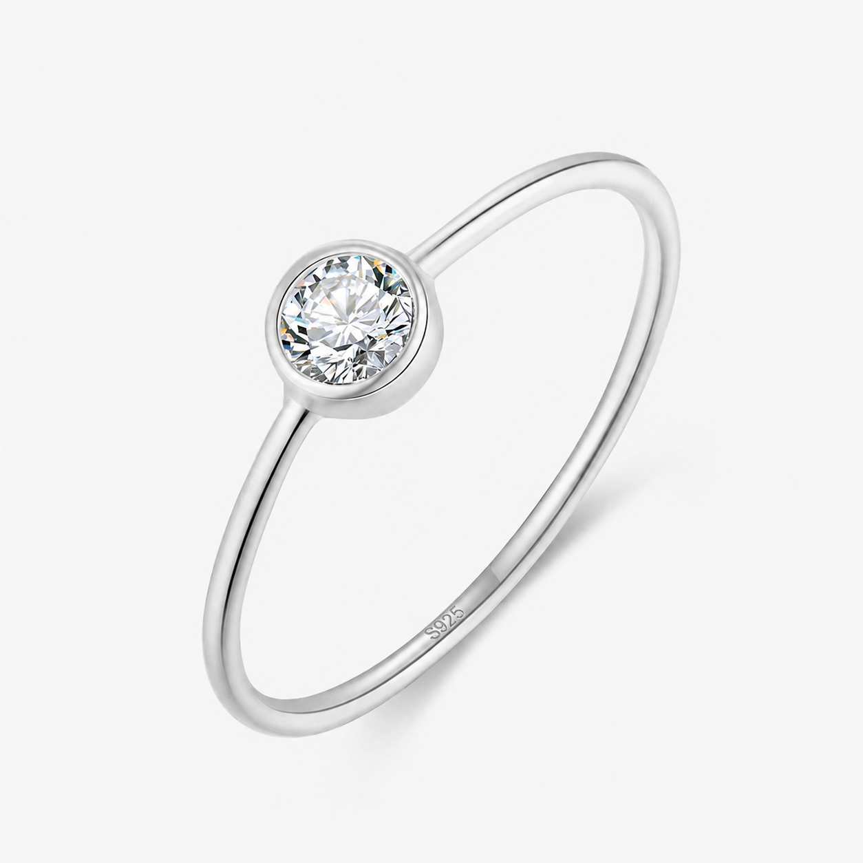 Round Solitaire Ring  Sterling Silver & Cubic Zirconia