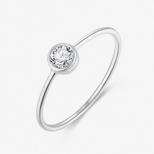 Round Solitaire Ring  Sterling Silver & Cubic Zirconia
