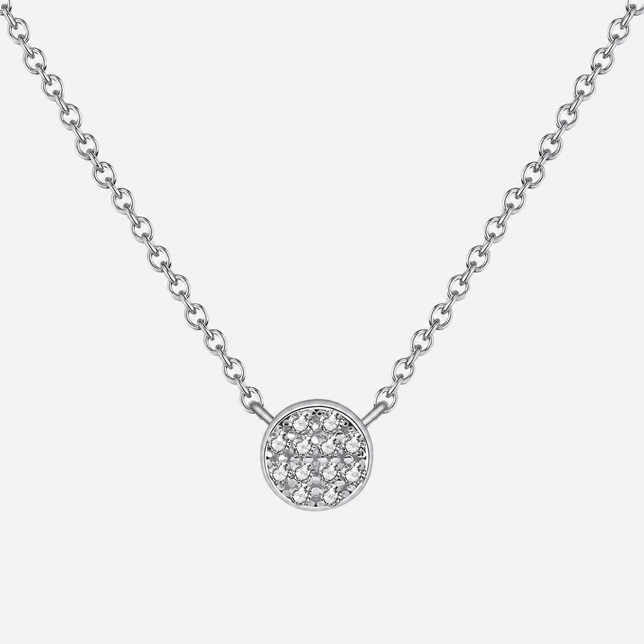 Tiny Pavé Coin Necklace  Sterling Silver & Cubic Zirconia