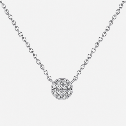 Tiny Pavé Coin Necklace  Sterling Silver & Cubic Zirconia
