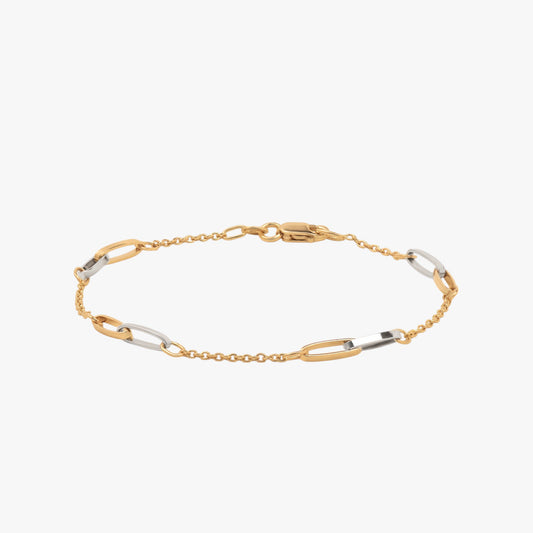 bratara din aur 14k  din aur alb combinat cu aur galben pe fundal alb Violet Signet Gold and White solid Gold Bracelet on white background