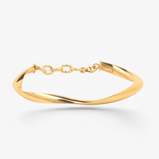 bratara din aur 14k fixa cu design rasucit pe fundal alb Alosa Song solid Gold Bracelet on white background