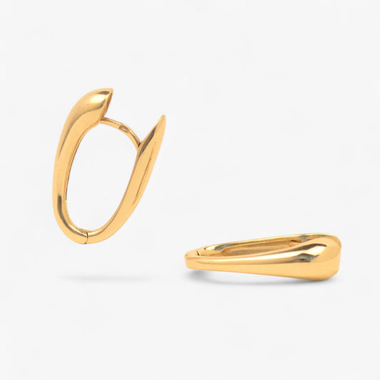 cercei din aur 14k pe fundal alb Elain Leaf solid Gold hoops Earrings