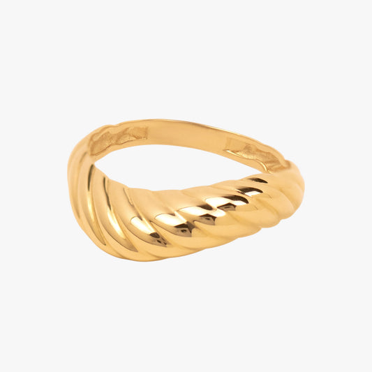 inel aur 14k pe fundal alb Twisted Bond Chunky solid Gold Ring on white background