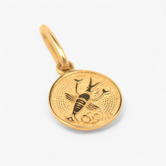 Pandantiv cu zodia rac din aur de 14k pe fundal alb. 14k solid gold 
Cancer zodiac charm on a white background